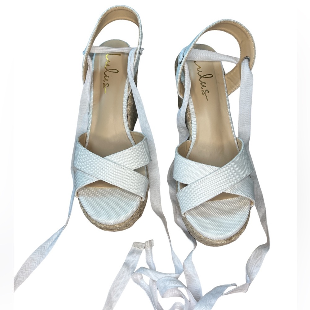 SOLD NEW Lulu’s Esme White Lace-Up Espadrille Wedges - Picture 5 of 9